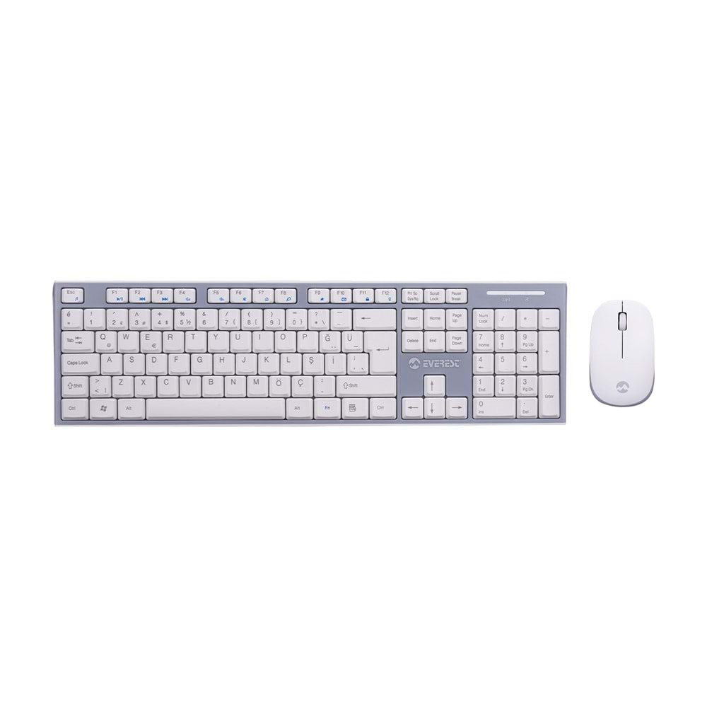 Everest KM- 6063 Beyaz/Gri Kablosuz Q Multimedia Klavye + Mouse Set