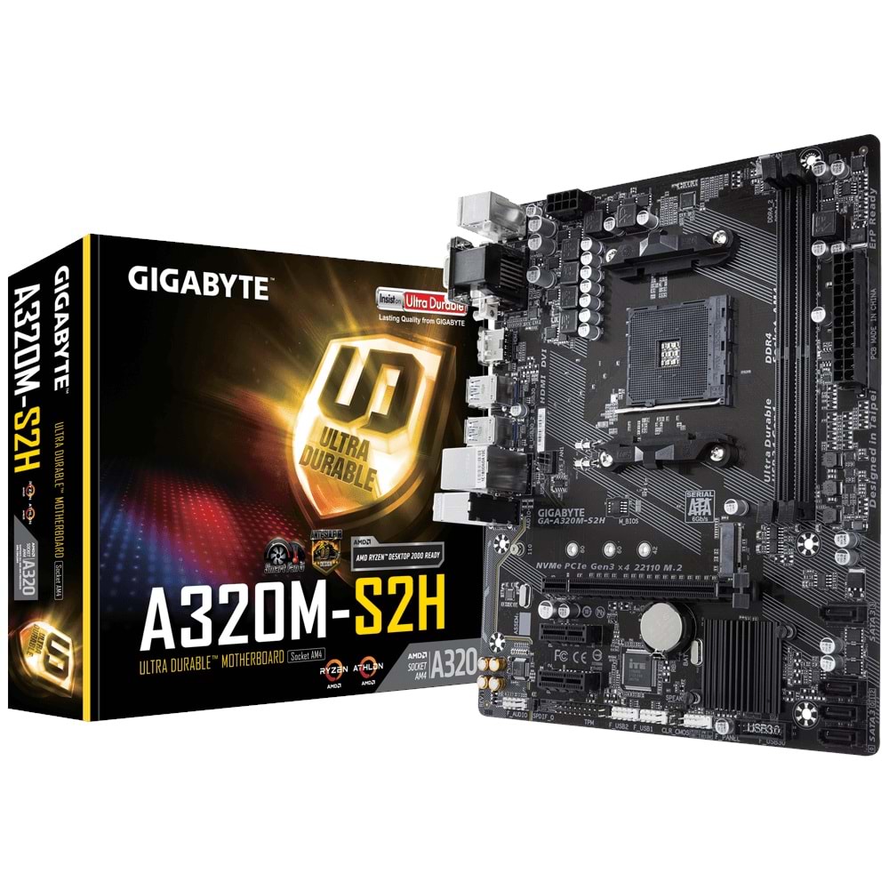Gıgabyte A320M S2H 3200MHz DDR4 Soket AM4 M.2 HDMI DVI VGA mATX Anakart