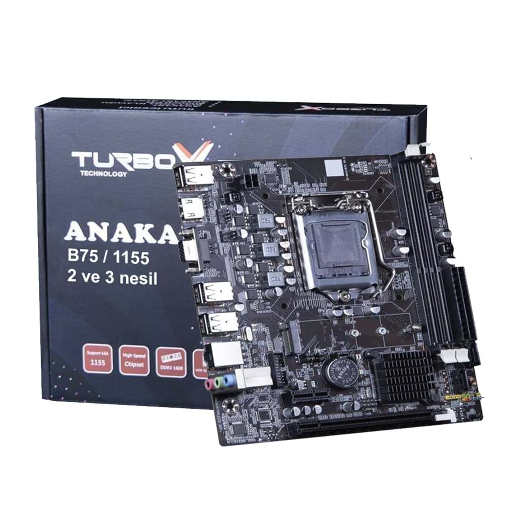 Turbox B75(H61) Sata,M2 Ddr3 1600MHz Usb 3.0 Vga Hdmi Ses G.Lan