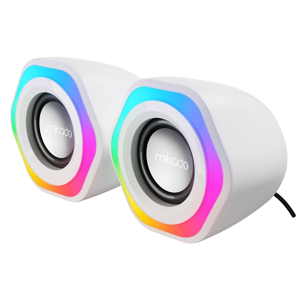 Mikado MD-176 2.0 3W*2 Beyaz RGB Aydınlatmalı USB + 3.5mm USB 5V Speaker Hoparlör