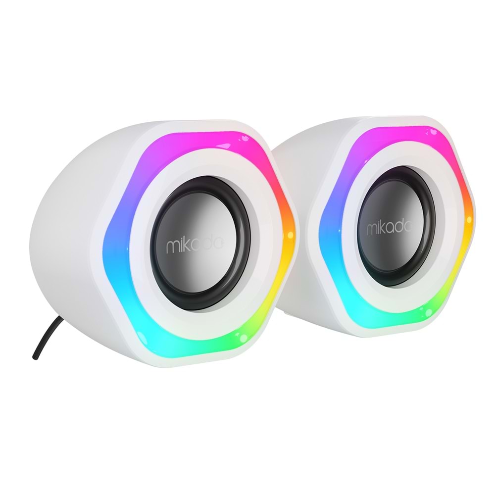 Mikado MD-176 2.0 3W*2 Beyaz RGB Aydınlatmalı USB + 3.5mm USB 5V Speaker Hoparlör