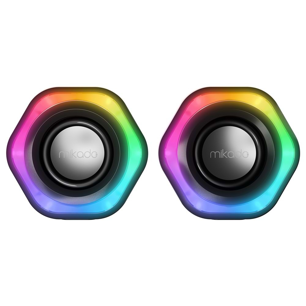 Mikado MD-176 2.0 3W*2 Siyah RGB Aydınlatmalı USB + 3.5mm USB 5V Speaker Hoparlör