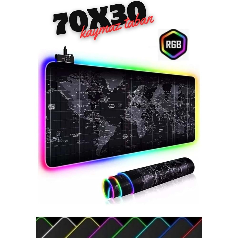 Sarftech 70X30 Dünya Desenli Rgb LED Işıklı Oyuncu Mouse Pad