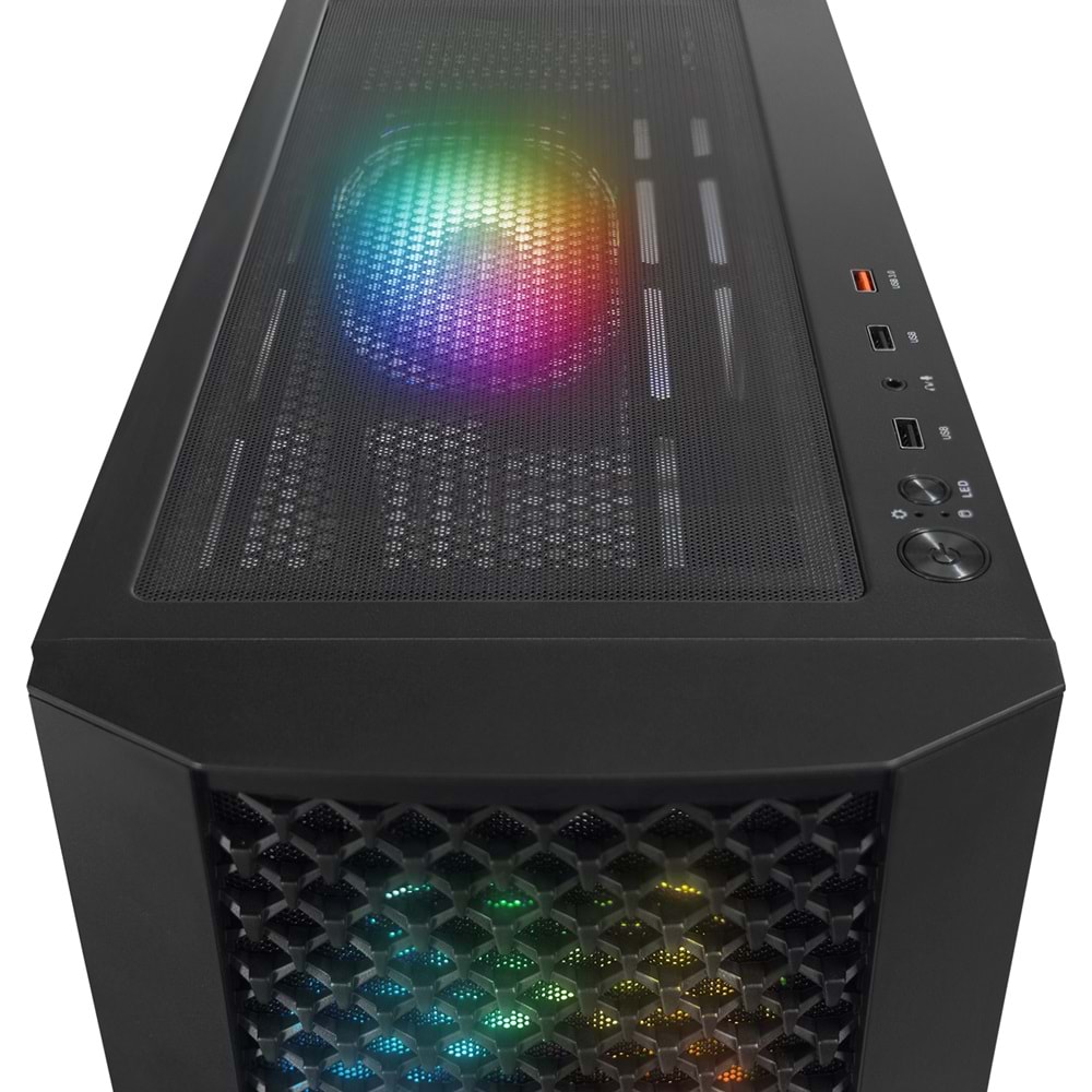 Rampage SHELOB Mesh+Temperli Cam 4*ARGB Infinity Fan+Hub E-ATX Mid-T Gaming Oyuncu Kasası