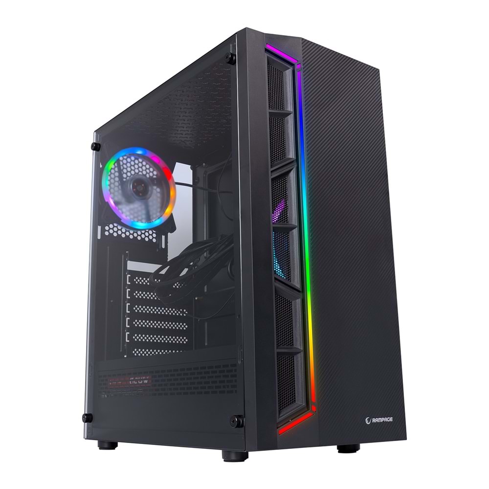 Rampage VICTORY PLUS 600W 80+ BRONZE Temperli Camlı 4*12cm RGB Fan + Led Şerit ATX Mid-T Gaming Oyuncu Kasası