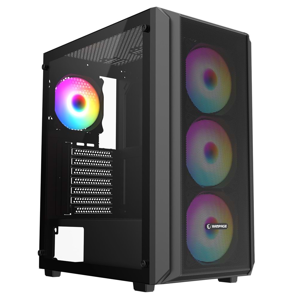 Rampage BETA MESH Standart 4*12cm ARGB Fan Temperli Camlı Mid-T Siyah Oyuncu Kasası