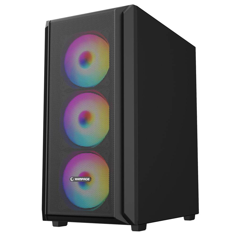 Rampage BETA MESH Standart 4*12cm ARGB Fan Temperli Camlı Mid-T Siyah Oyuncu Kasası