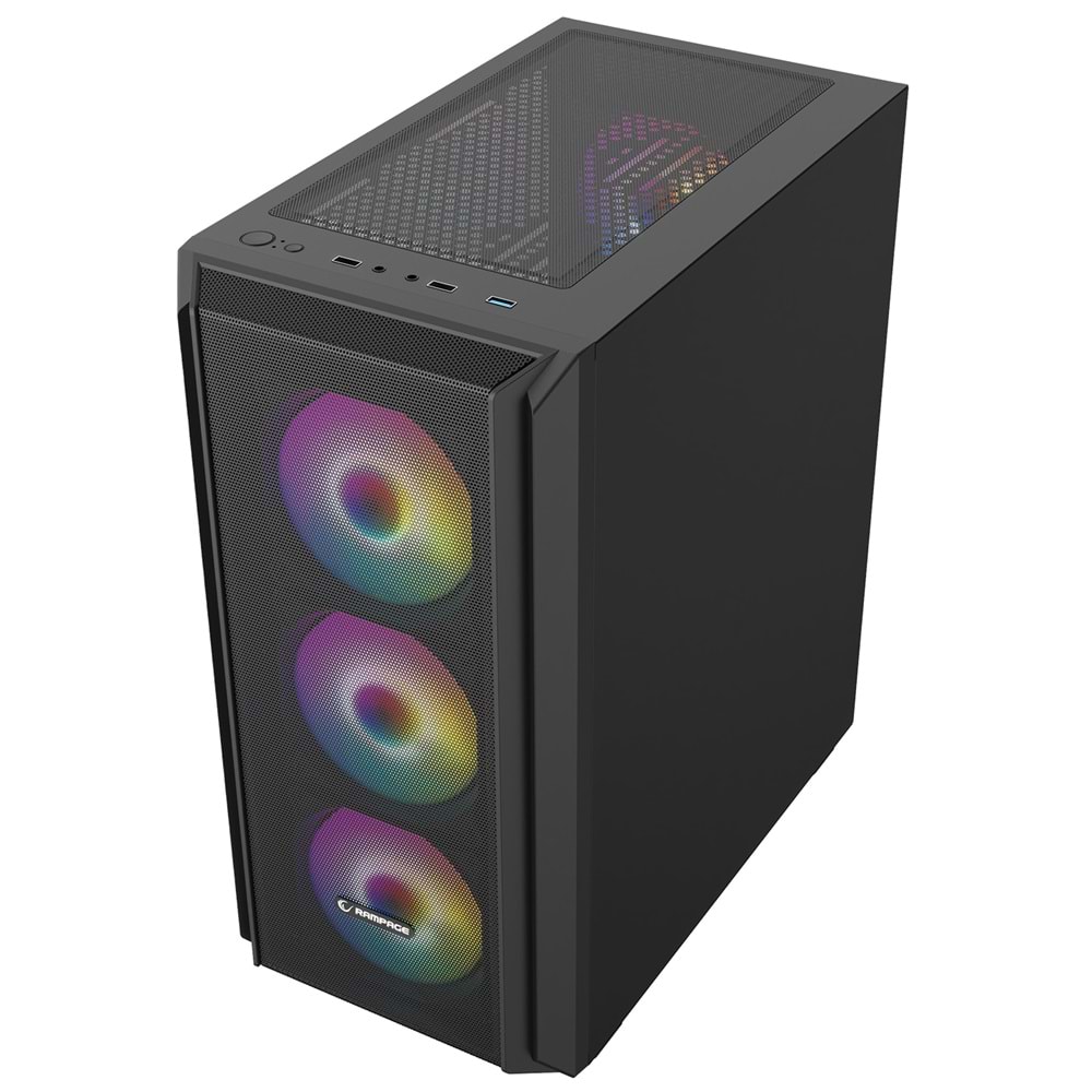 Rampage BETA MESH Standart 4*12cm ARGB Fan Temperli Camlı Mid-T Siyah Oyuncu Kasası