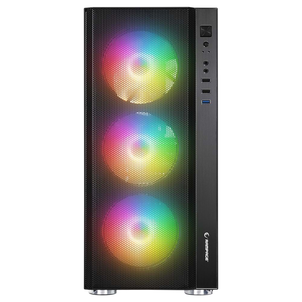 Rampage CARISMA MESH 4*12cm Rainbow Temperli Camlı ATX Mid-T Gaming Oyuncu Kasası