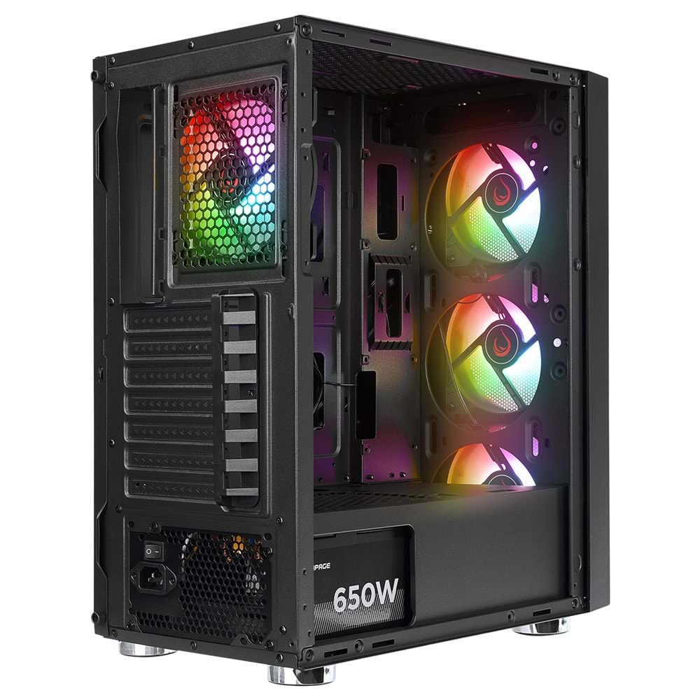 Rampage CARISMA MESH 4*12cm Rainbow Temperli Camlı ATX Mid-T Gaming Oyuncu Kasası