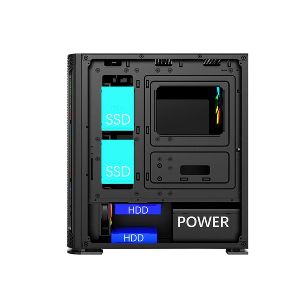 Rampage TRAPPER Temper Camlı Siyah 3*14cm + 1*12cm ARGB Fanlı Gaming Oyuncu Kasası