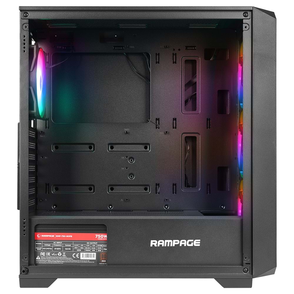 Rampage SPEAR 750W 80+ BRONZE Siyah 4*RGB Auto Fan ATX Mid-T Gaming Oyuncu Kasası