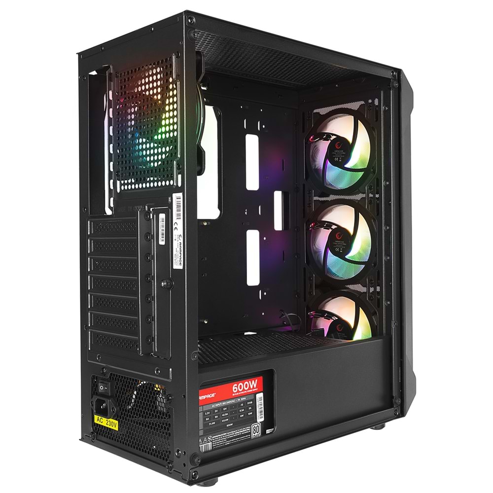 Rampage BLADE Mesh Temperli Camlı 600W 80+ Siyah 4*12cm Sabit RGB Fan ATX Mid-T Gaming Oyuncu Kasası