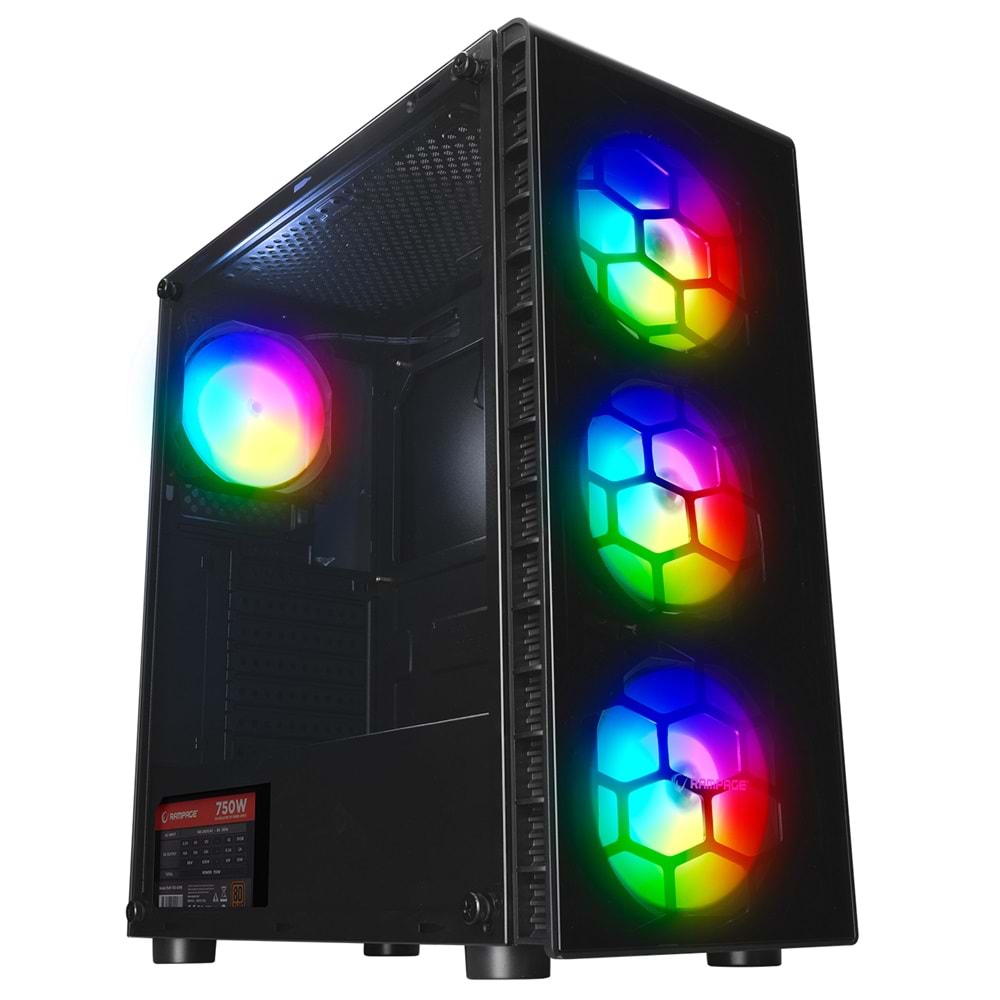 Rampage REDSKY RGB 4*12cm RGB Fan Temperli Camlı Mid-T Gaming Oyuncu Kasası