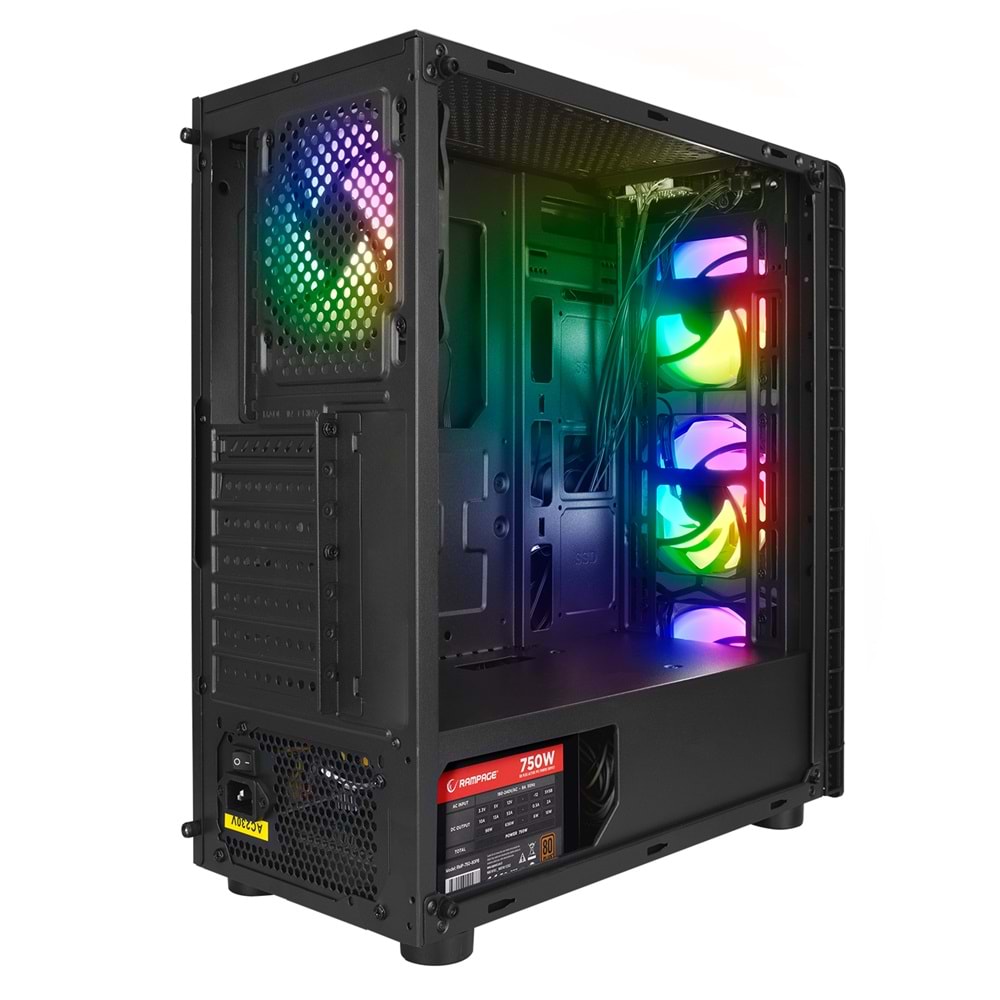 Rampage REDSKY RGB 4*12cm RGB Fan Temperli Camlı Mid-T Gaming Oyuncu Kasası
