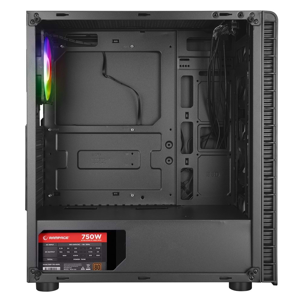 Rampage REDSKY RGB 4*12cm RGB Fan Temperli Camlı Mid-T Gaming Oyuncu Kasası