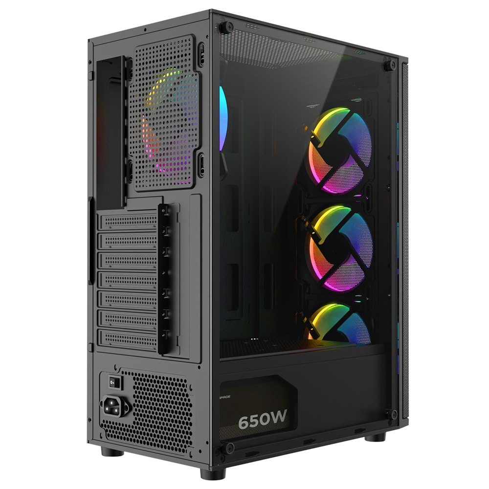 Rampage HELIOS Mesh 650W 80 Plus Bronze Siyah 4*12cm Rainbow ATX Mid-T Gaming Oyuncu Kasası