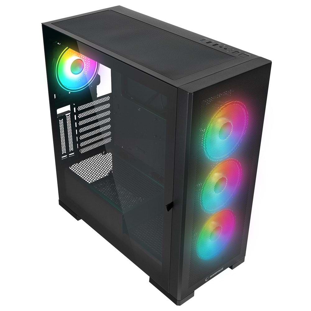 Rampage MAGNIFIC Mesh Manyetik Temperli Camlı Siyah 4*12cm RGB Fan ATX Mid-T Gaming Oyuncu Kasası