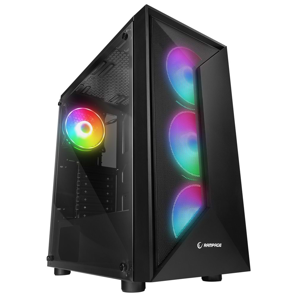 Rampage TRIANGLE 4*12cm Auto RGB Fan Tempered Glass ATX Mid-T Gaming Oyuncu Kasası
