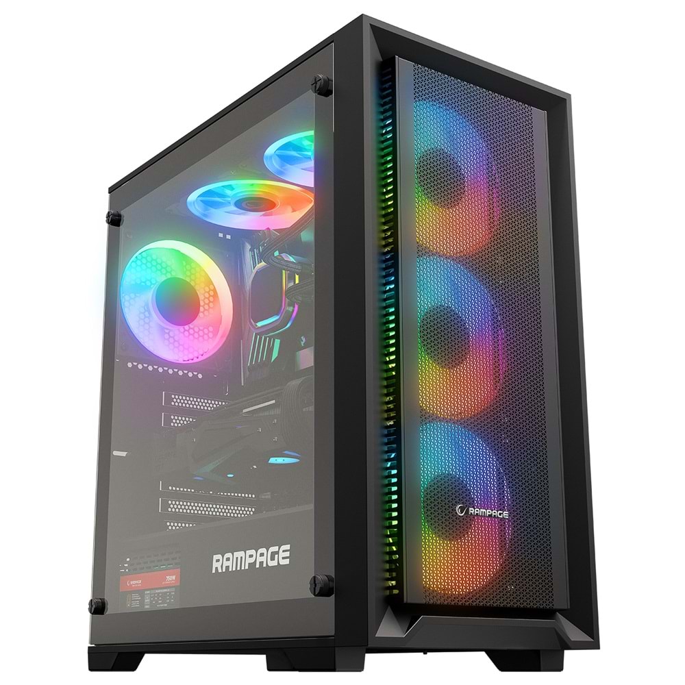 Rampage VOYAGER Siyah 4*RGB Auto Fan ATX Mid-T Gaming Oyuncu Kasası