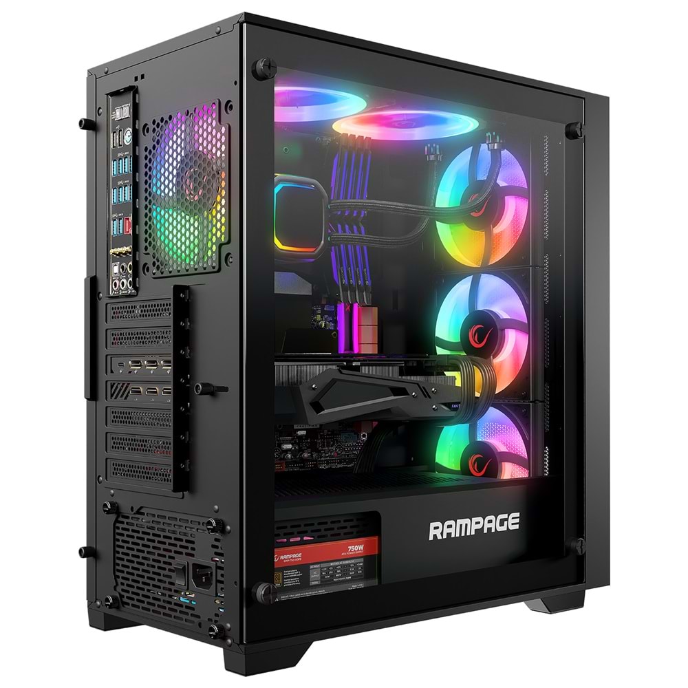 Rampage VOYAGER Siyah 4*RGB Auto Fan ATX Mid-T Gaming Oyuncu Kasası
