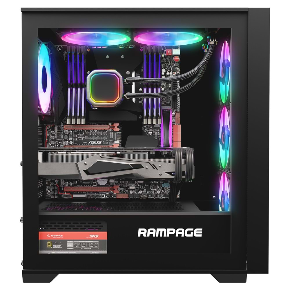 Rampage VOYAGER Siyah 4*RGB Auto Fan ATX Mid-T Gaming Oyuncu Kasası
