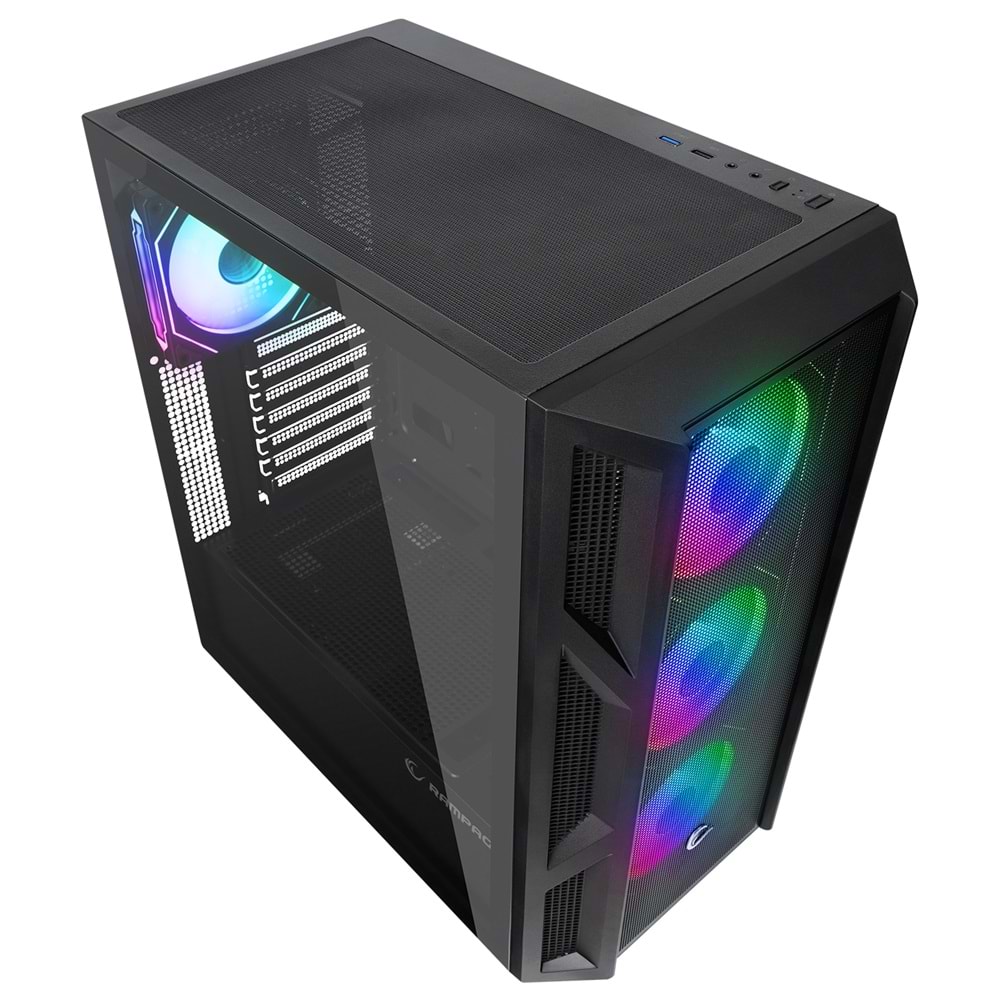 Rampage HUMBLE Mesh Siyah Temperli Camlı 4x12cm RGB Fan ATX Mid-T Gaming Oyuncu Kasası