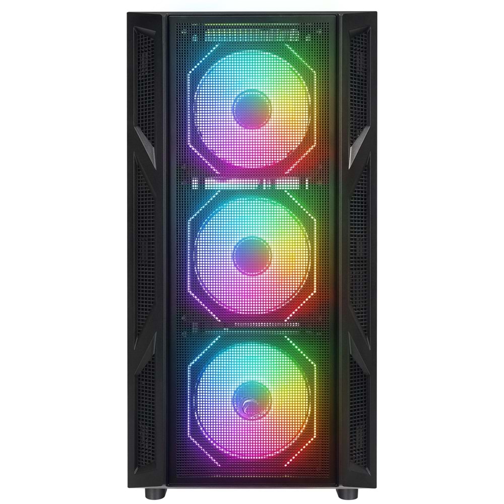 Rampage HUMBLE Mesh Siyah Temperli Camlı 4x12cm RGB Fan ATX Mid-T Gaming Oyuncu Kasası