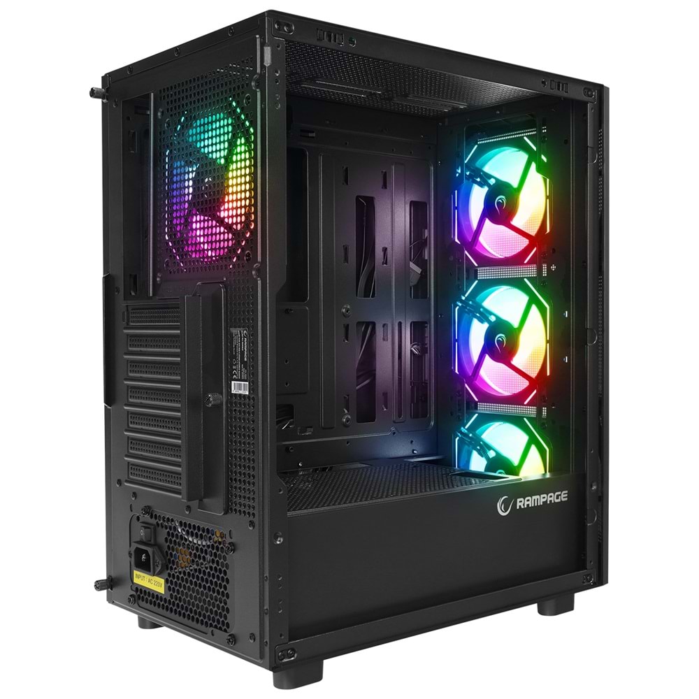 Rampage HUMBLE Mesh Siyah Temperli Camlı 4x12cm RGB Fan ATX Mid-T Gaming Oyuncu Kasası