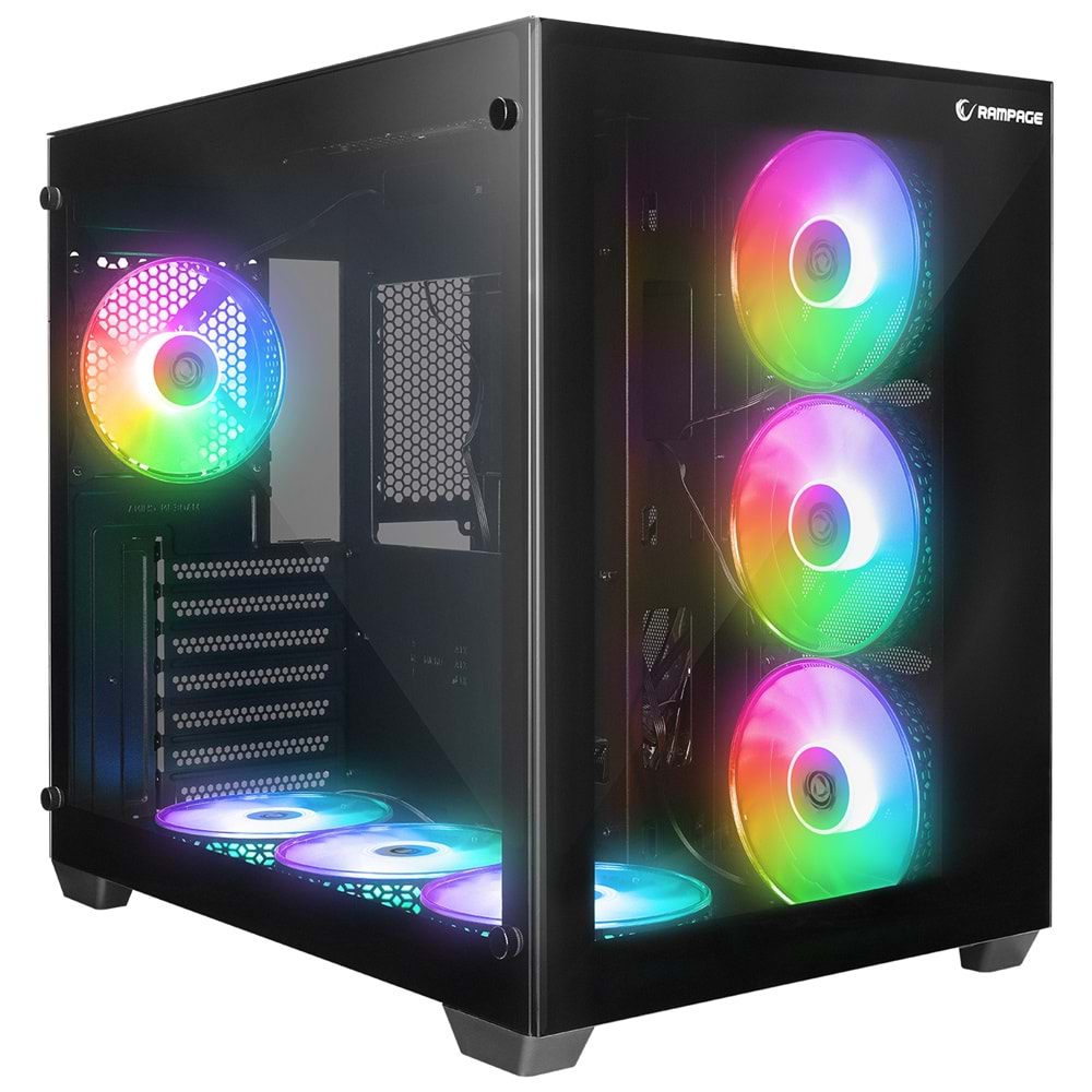 Rampage ICEBLADE Temperli Camlı Siyah 7*12cm ARGB Transparan ATX Mid-T Gaming Oyuncu Kasası