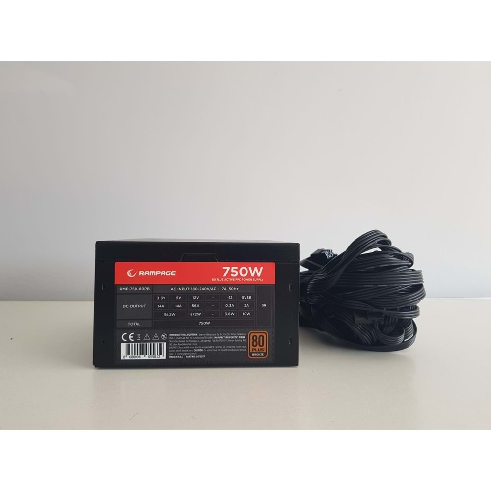 Rampage RMP750-80PB 750W v2 14cm Fan Siyah 80 Plus ( 80+ ) Bronze Sertifikalı Power Supply