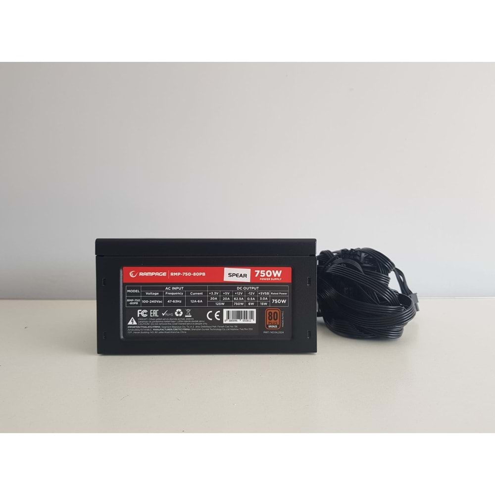 Rampage RMP750-80PB 750W v4 14cm Fan Siyah 80 Plus ( 80+ ) Bronze Sertifikalı Power Supply