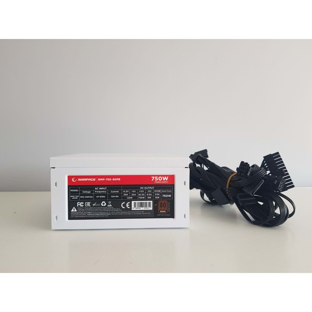 Rampage RMP750-80PB 750W v5 14cm Fan Beyaz 80 Plus ( 80+ ) Bronze Sertifikalı Power Supply