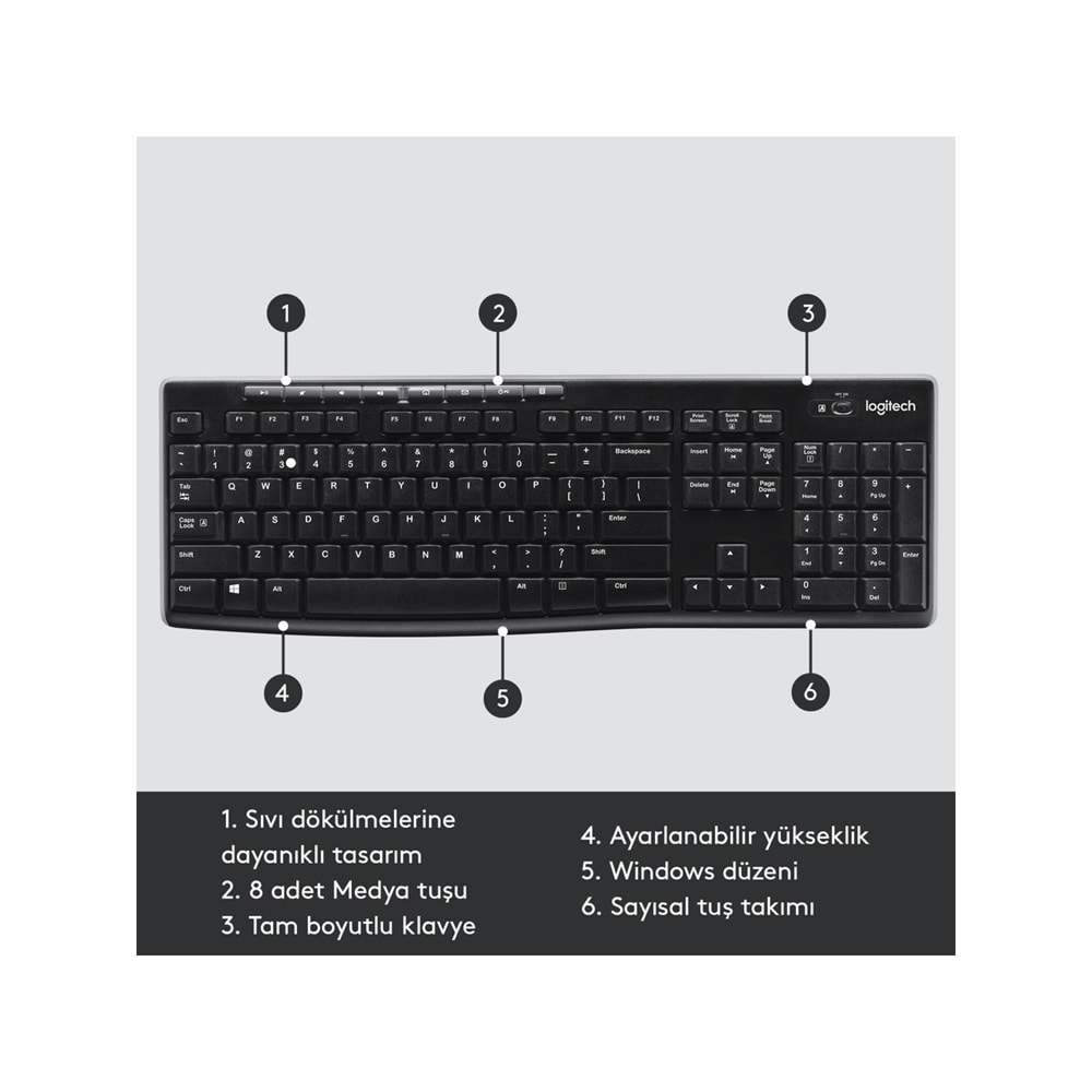 Logitech K270 Tam Boyutlu Kablosuz Türkçe Klavye - Siyah
