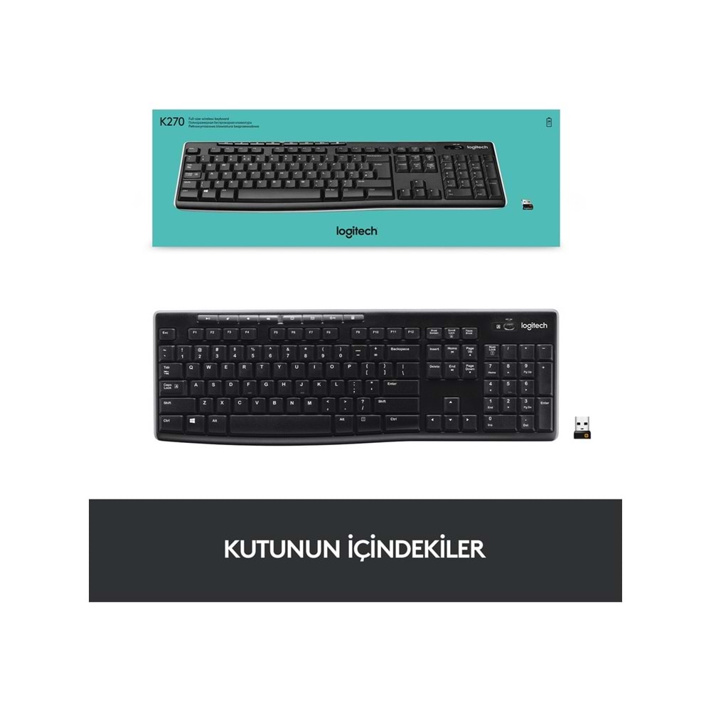 Logitech K270 Tam Boyutlu Kablosuz Türkçe Klavye - Siyah