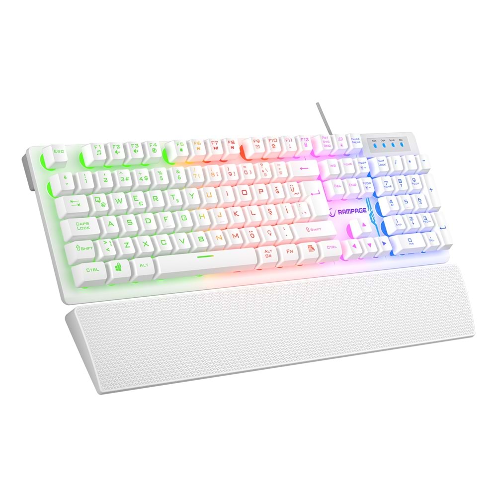 Rampage KB-RX77 RUNNER Beyaz USB Rainbow Aydınlatmalı Q Bilek Destekli Gaming Klavye