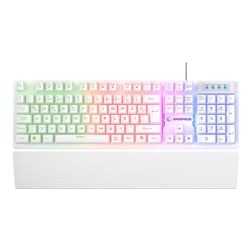 Rampage KB-RX77 RUNNER Beyaz USB Rainbow Aydınlatmalı Q Bilek Destekli Gaming Klavye