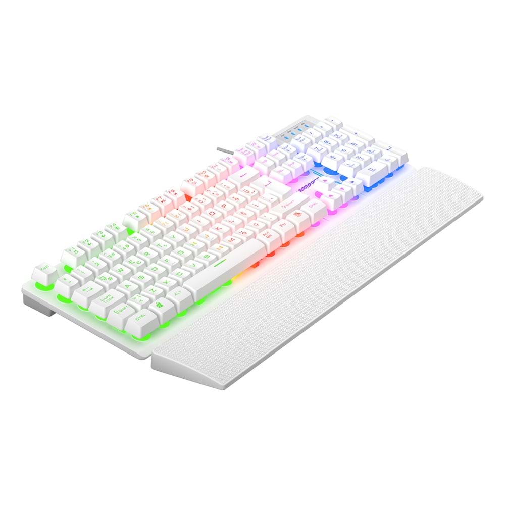 Rampage KB-RX77 RUNNER Beyaz USB Rainbow Aydınlatmalı Q Bilek Destekli Gaming Klavye