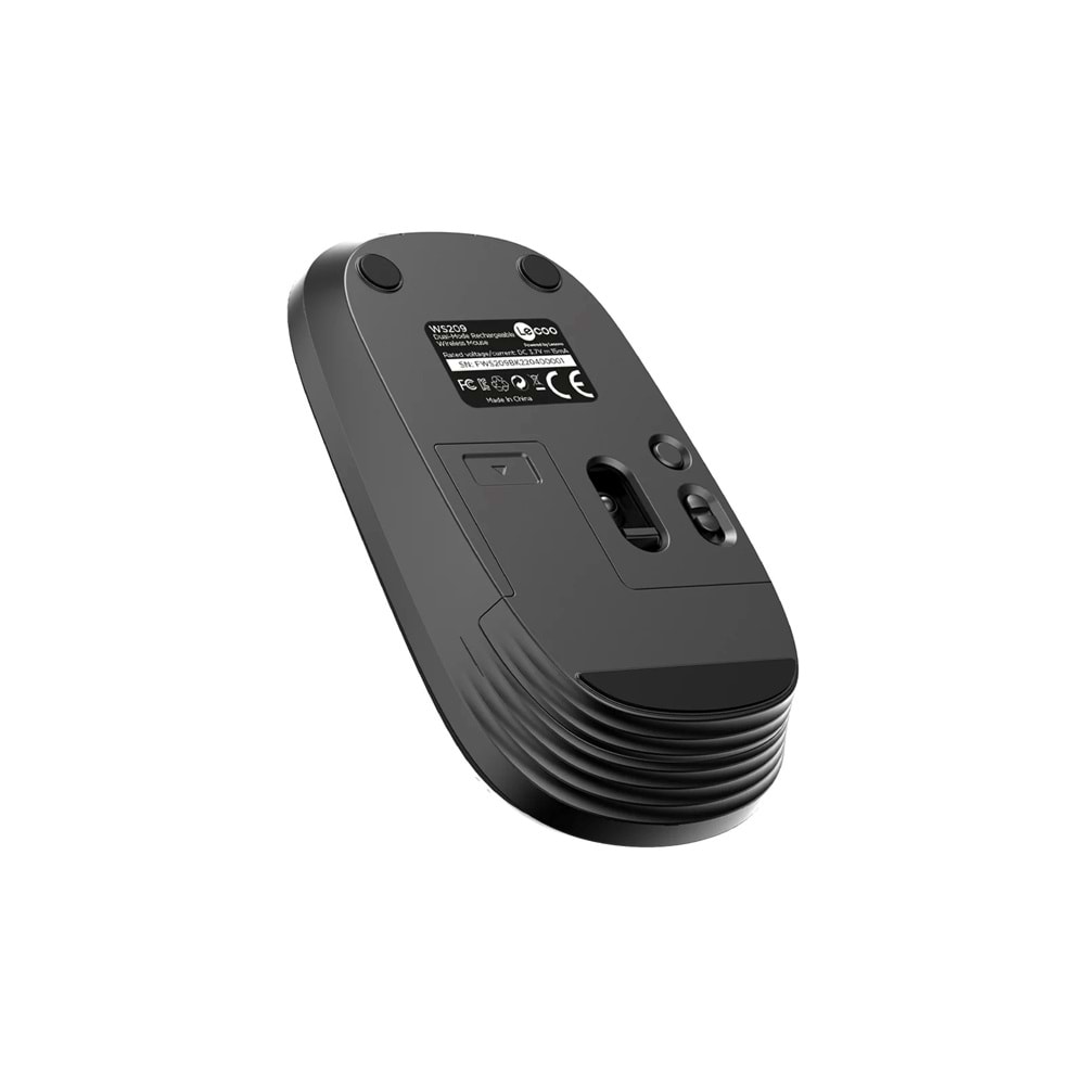 Lecoo WS209 Dual Mod 2.4GHz WiFi + Bluetooth 6 Tuşlu 1600DPI Şarjlı Sessiz Kompakt Kablosuz Optik Mouse Siyah