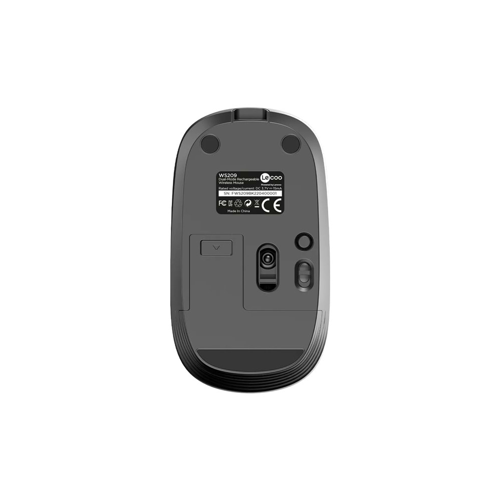 Lecoo WS209 Dual Mod 2.4GHz WiFi + Bluetooth 6 Tuşlu 1600DPI Şarjlı Sessiz Kompakt Kablosuz Optik Mouse Siyah