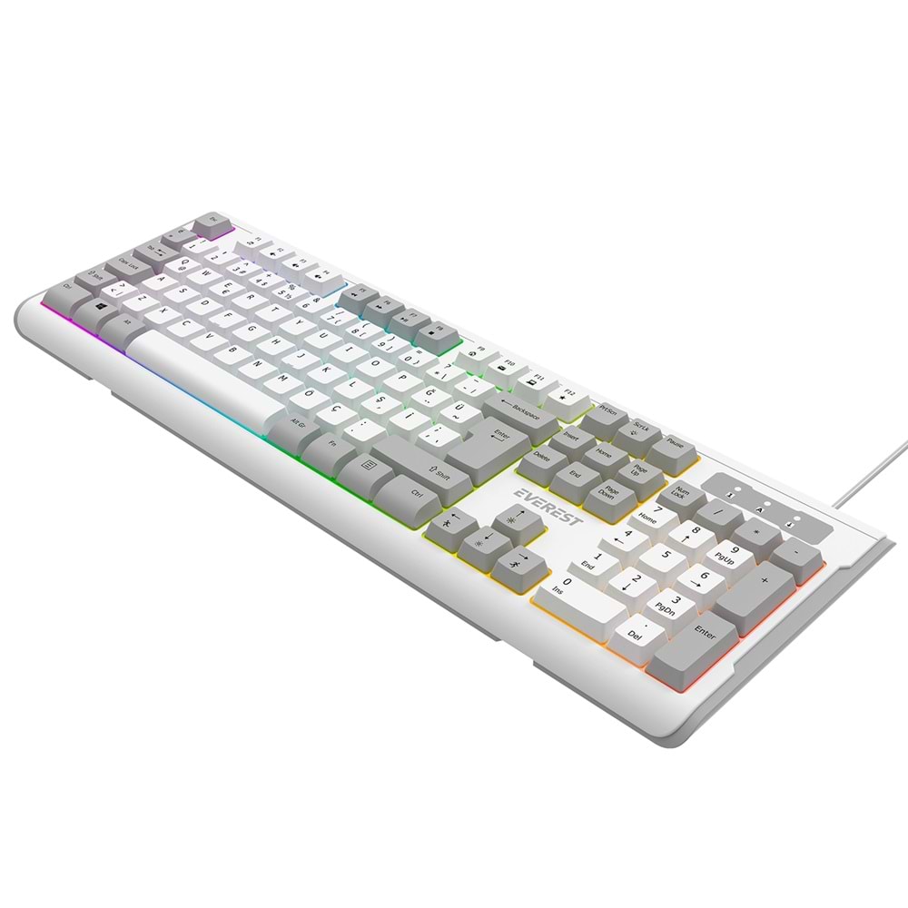 Everest KB-74 Beyaz/Gri USB Rainbow Aydınlatmalı Q Membrane