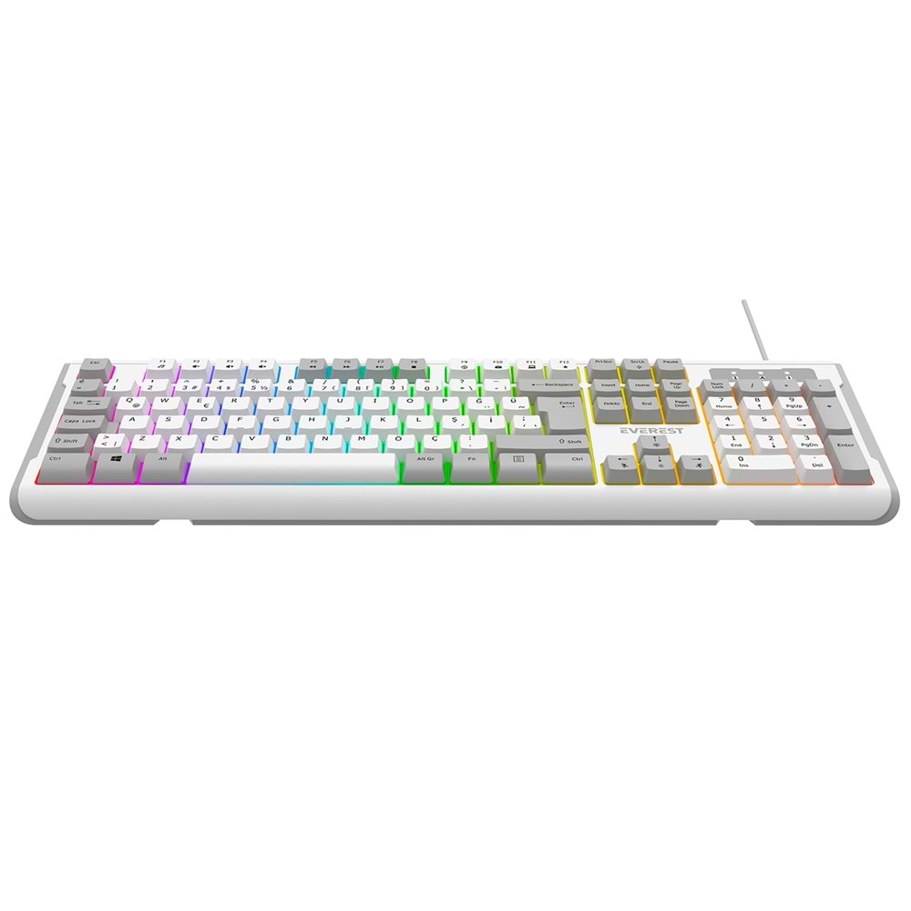 Everest KB-74 Beyaz/Gri USB Rainbow Aydınlatmalı Q Membrane