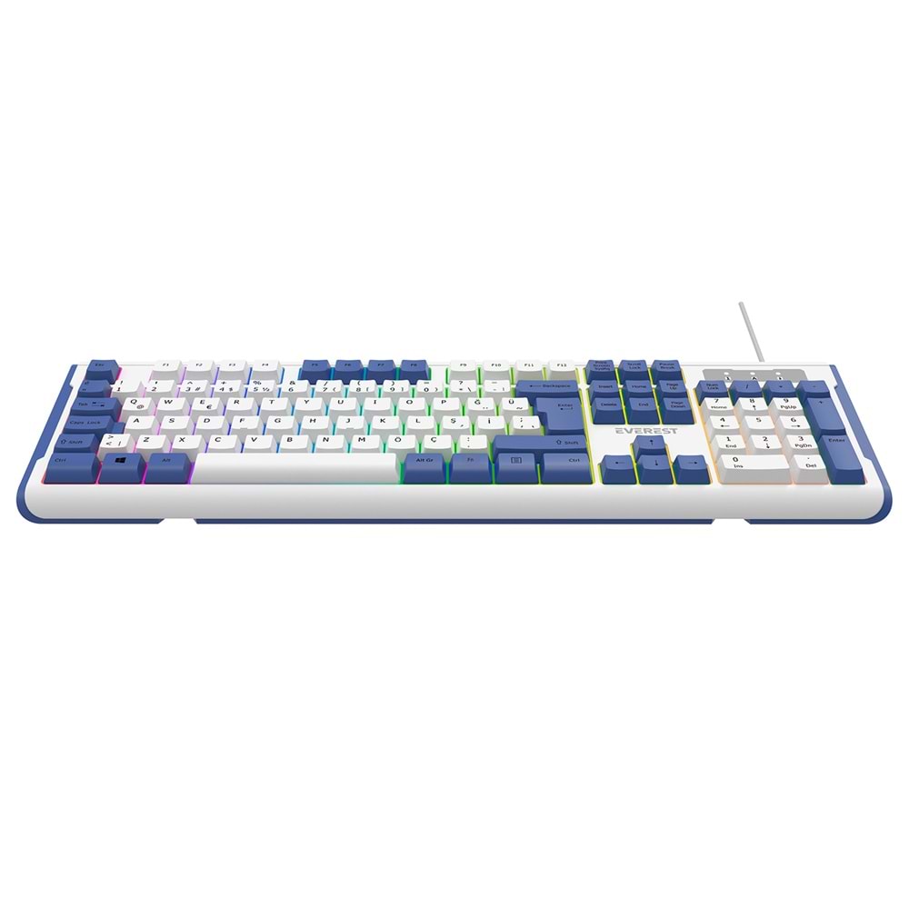 Everest KB-74 Beyaz/Mavi USB Rainbow Aydınlatmalı Q Membrane