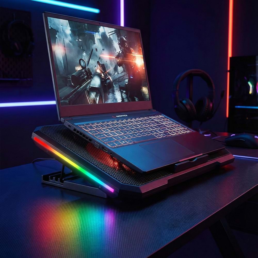 Addison Rampage AD-RC12 CLAW Siyah 2 Fan 2 USB RGB Işıklı 15-17 Notebook Soğutucu Stand