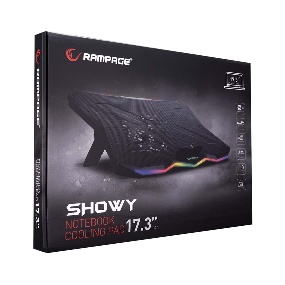 Rampage AD-RC8 SHOWY Siyah 180mm Fan 15 -17 RGB Işıklı Notebook Soğutucu Stand