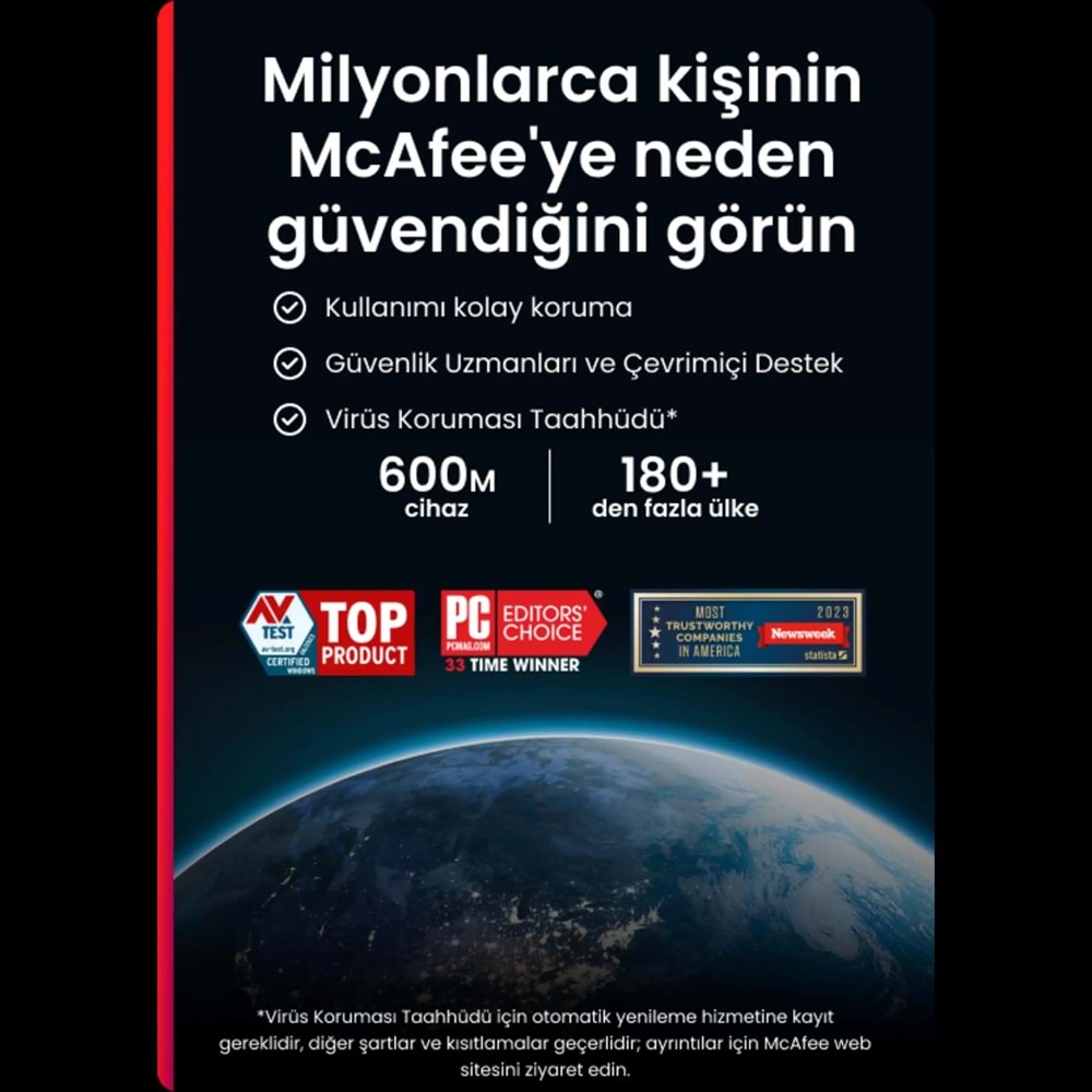McAfee LiveSafe Antivirüs 2 Yıllık / Sınırsız Cihaz Lisans