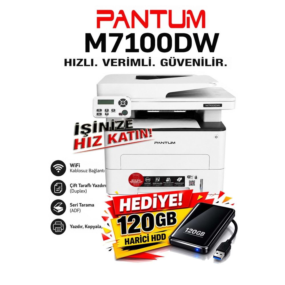 Pantum M7100DW Çok Fonksiyonlu Dublex +Network Wifi +Fotokopi +ADF Tarayıcı +Lazer Yazıcı