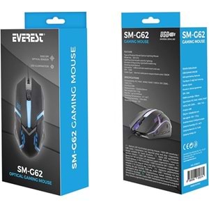 Everest SM-G62 Usb Siyah Işıklandırmalı Oyuncu Mouse