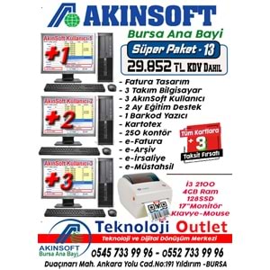Akınsoft Anabayi TeknolojiOutlet Paket 13 Super + 3 Hediye Takım Pc Yazıcı