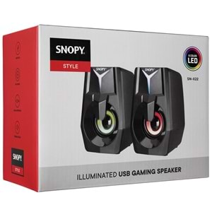 Snopy SN-X22 STYLE 2.0 Multimedia Led Işıklı 3W*2 Siyah USB Gaming Speaker Hoparlör